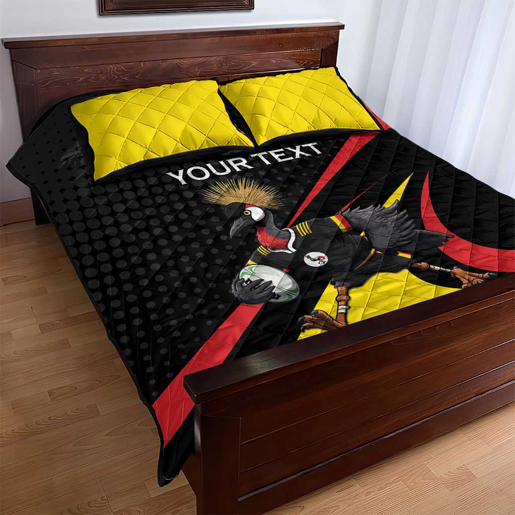 Jamhuri ya Uganda Rugby Custom Quilt Bed Set With Black Crowned Crane Mascot