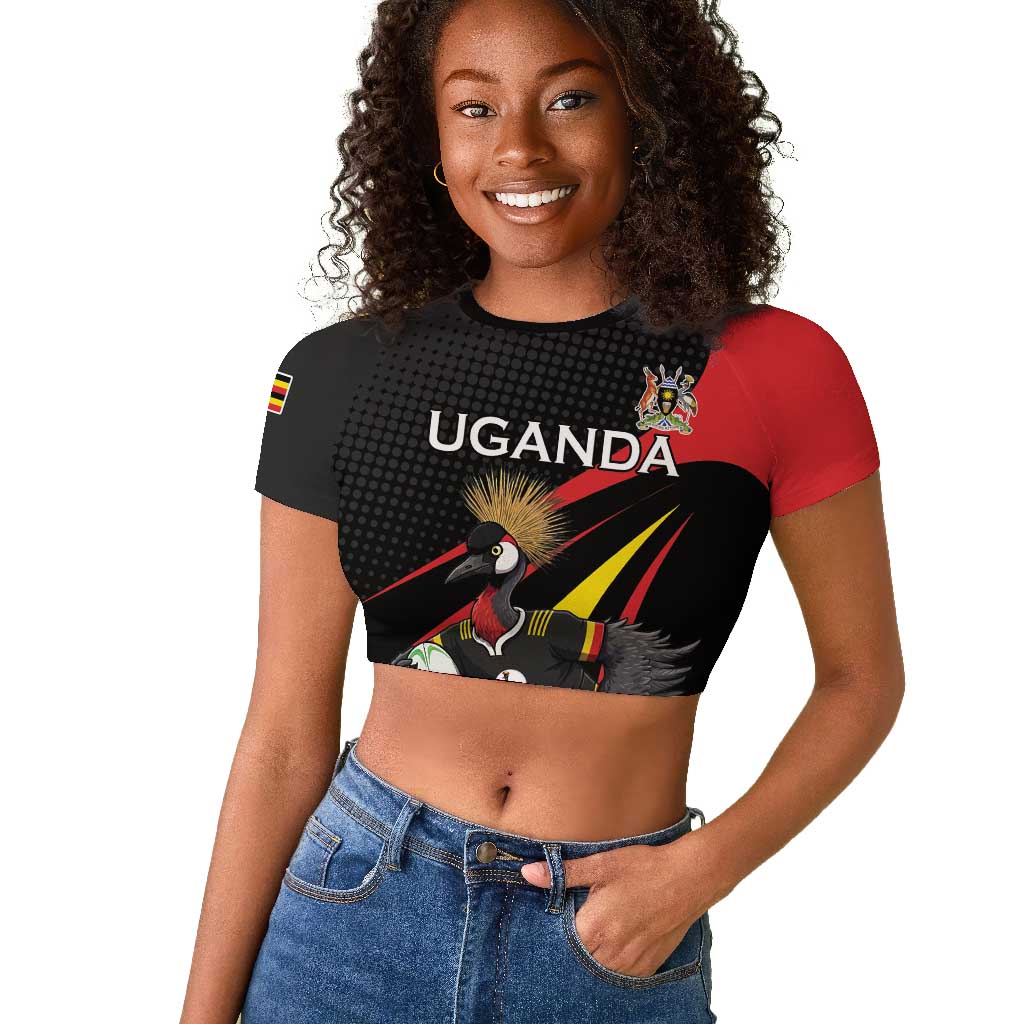 Jamhuri ya Uganda Rugby Custom Raglan Cropped T shirt With Black Crowned Crane Mascot