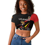 Jamhuri ya Uganda Rugby Custom Raglan Cropped T shirt With Black Crowned Crane Mascot