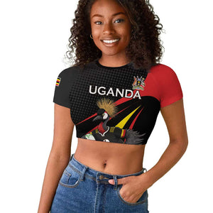 Jamhuri ya Uganda Rugby Custom Raglan Cropped T shirt With Black Crowned Crane Mascot