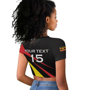 Jamhuri ya Uganda Rugby Custom Raglan Cropped T shirt With Black Crowned Crane Mascot