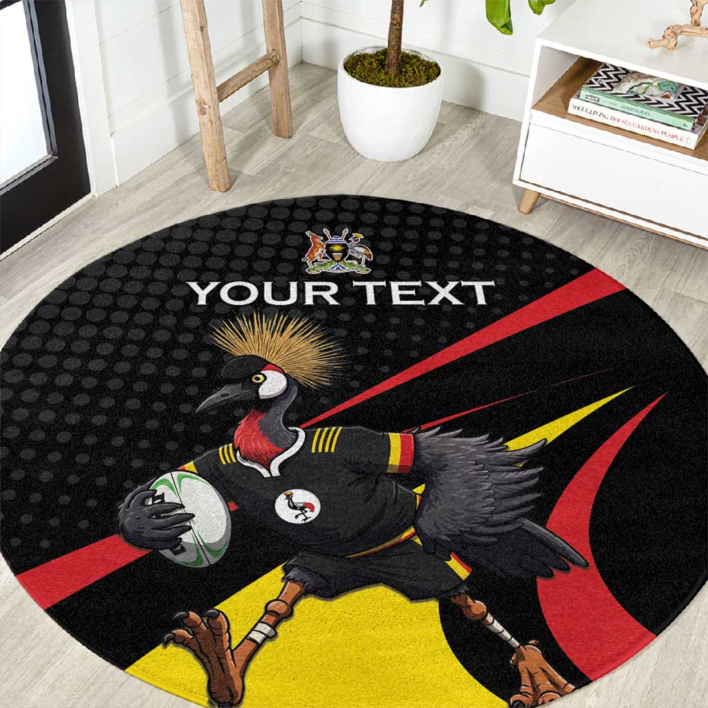 Jamhuri ya Uganda Rugby Custom Round Carpet With Black Crowned Crane Mascot