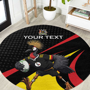 Jamhuri ya Uganda Rugby Custom Round Carpet With Black Crowned Crane Mascot