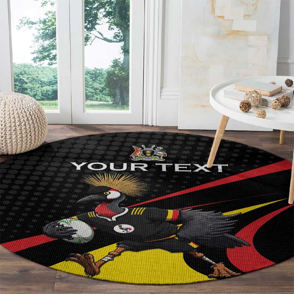 Jamhuri ya Uganda Rugby Custom Round Carpet With Black Crowned Crane Mascot