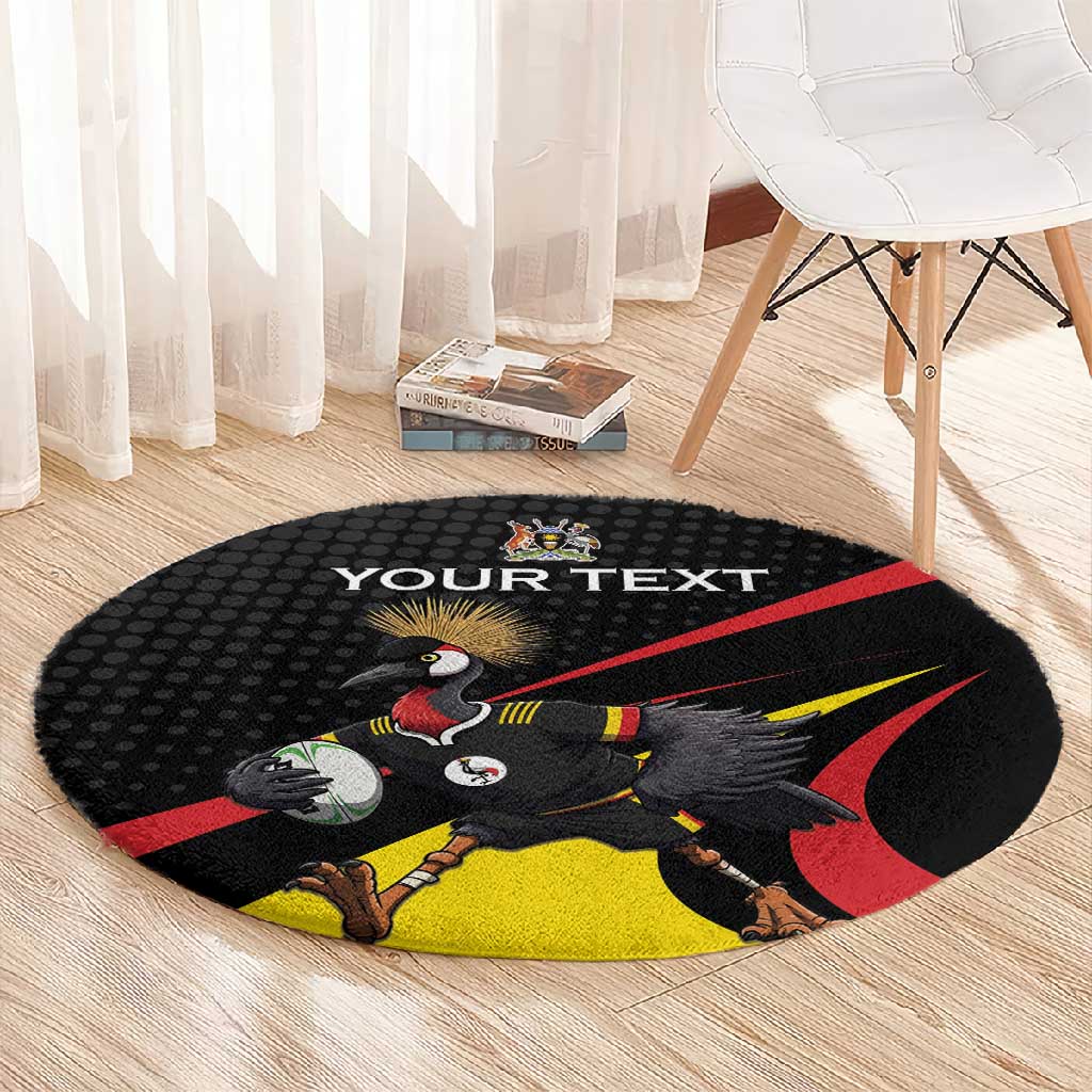 Jamhuri ya Uganda Rugby Custom Round Carpet With Black Crowned Crane Mascot