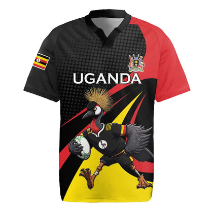 Jamhuri ya Uganda Rugby Custom Rugby Jersey With Black Crowned Crane Mascot