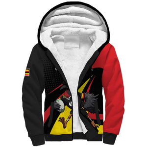 Jamhuri ya Uganda Rugby Custom Sherpa Hoodie With Black Crowned Crane Mascot