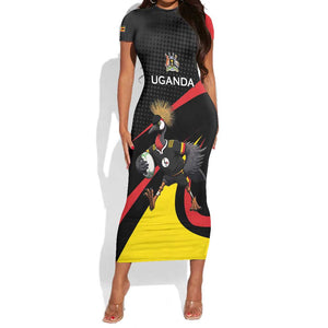 Jamhuri ya Uganda Rugby Custom Short Sleeve Bodycon Dress With Black Crowned Crane Mascot LT15
