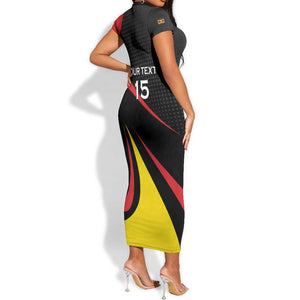 Jamhuri ya Uganda Rugby Custom Short Sleeve Bodycon Dress With Black Crowned Crane Mascot LT15