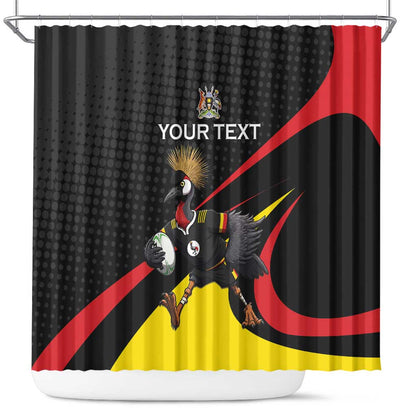 Jamhuri ya Uganda Rugby Custom Shower Curtain With Black Crowned Crane Mascot