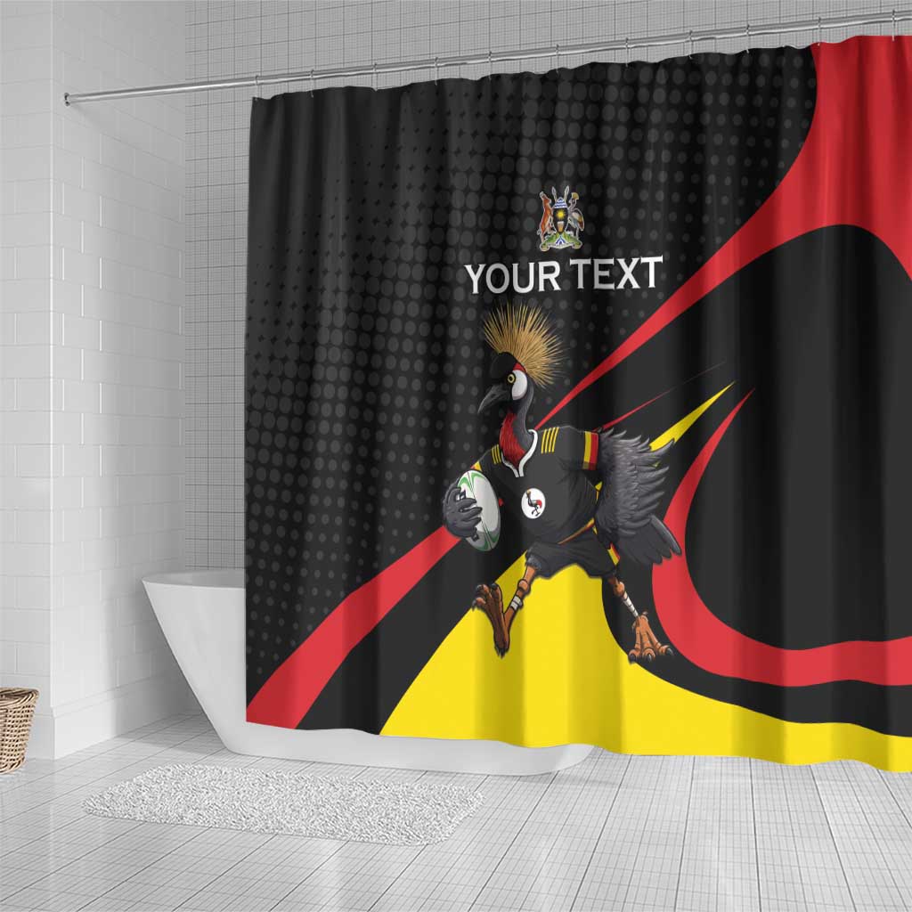Jamhuri ya Uganda Rugby Custom Shower Curtain With Black Crowned Crane Mascot