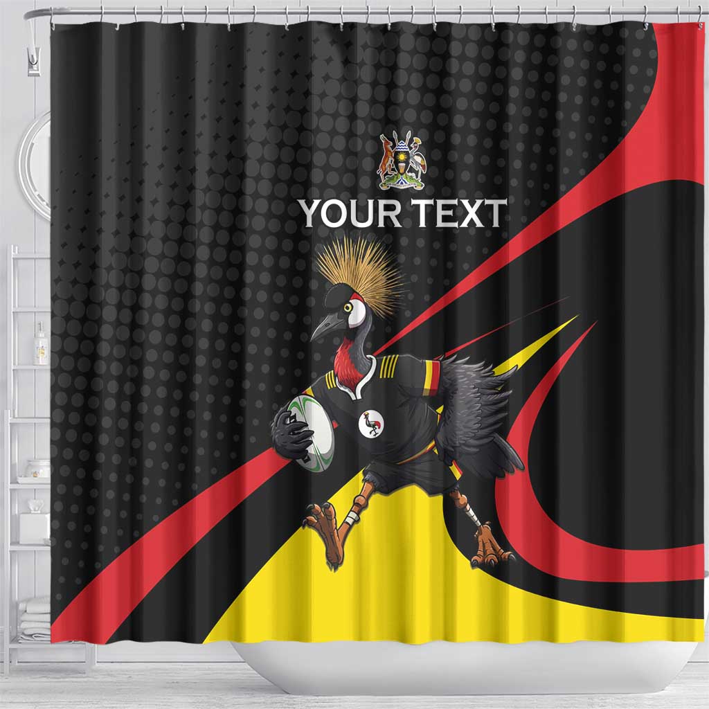 Jamhuri ya Uganda Rugby Custom Shower Curtain With Black Crowned Crane Mascot