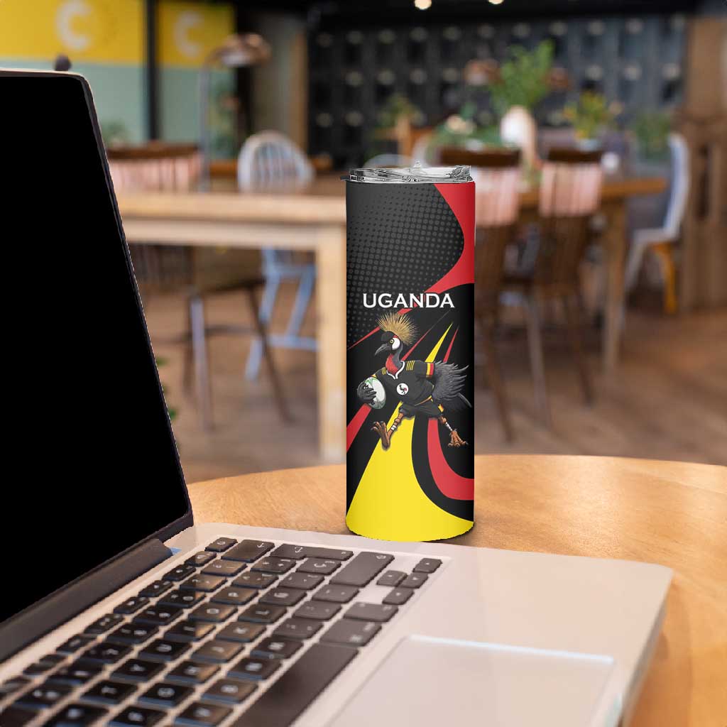 Jamhuri ya Uganda Rugby Custom Skinny Tumbler With Black Crowned Crane Mascot
