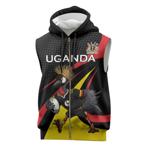 Jamhuri ya Uganda Rugby Custom Sleeveless Zip Hoodie With Black Crowned Crane Mascot - African Pride