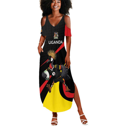 Jamhuri ya Uganda Rugby Custom Summer Maxi Dress With Black Crowned Crane Mascot
