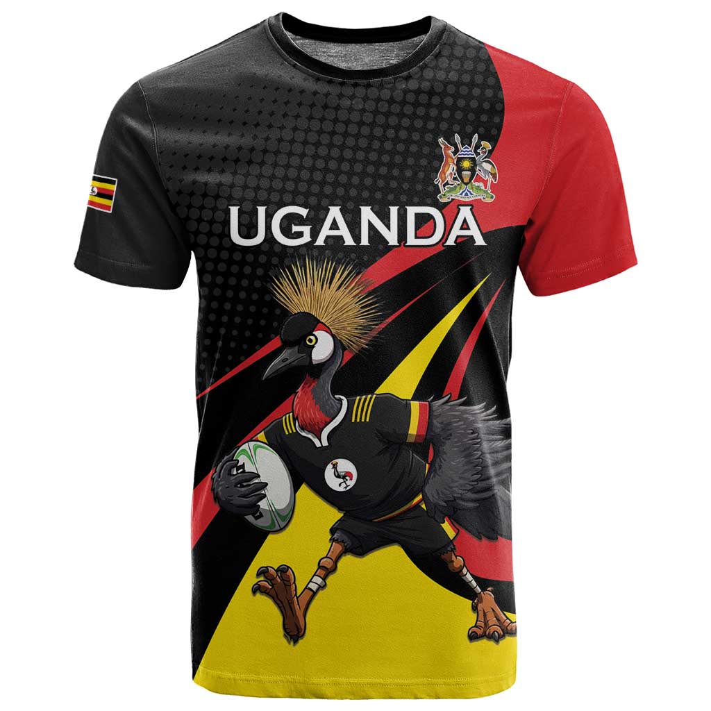 Jamhuri ya Uganda Rugby Custom T shirt With Black Crowned Crane Mascot