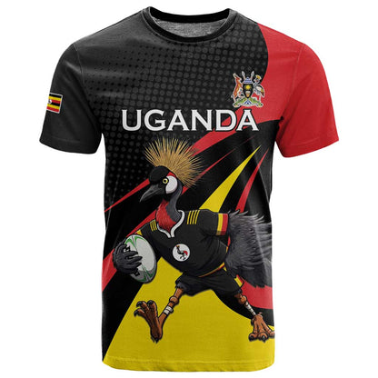 Jamhuri ya Uganda Rugby Custom T shirt With Black Crowned Crane Mascot