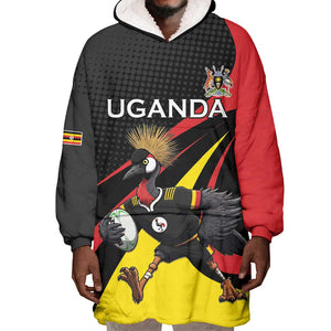 Jamhuri ya Uganda Rugby Custom Wearable Blanket Hoodie With Black Crowned Crane Mascot