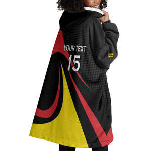 Jamhuri ya Uganda Rugby Custom Wearable Blanket Hoodie With Black Crowned Crane Mascot