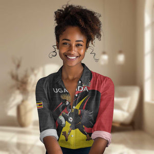 Jamhuri ya Uganda Rugby Custom Women Casual Shirt With Black Crowned Crane Mascot