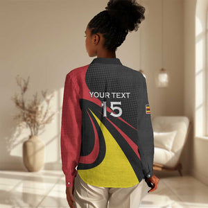 Jamhuri ya Uganda Rugby Custom Women Casual Shirt With Black Crowned Crane Mascot