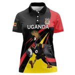 Jamhuri ya Uganda Rugby Custom Women Polo Shirt With Black Crowned Crane Mascot