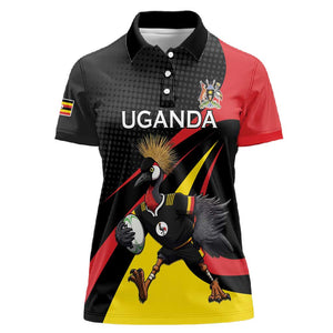 Jamhuri ya Uganda Rugby Custom Women Polo Shirt With Black Crowned Crane Mascot