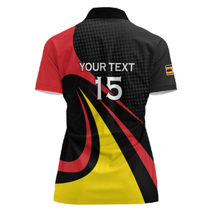 Jamhuri ya Uganda Rugby Custom Women Polo Shirt With Black Crowned Crane Mascot