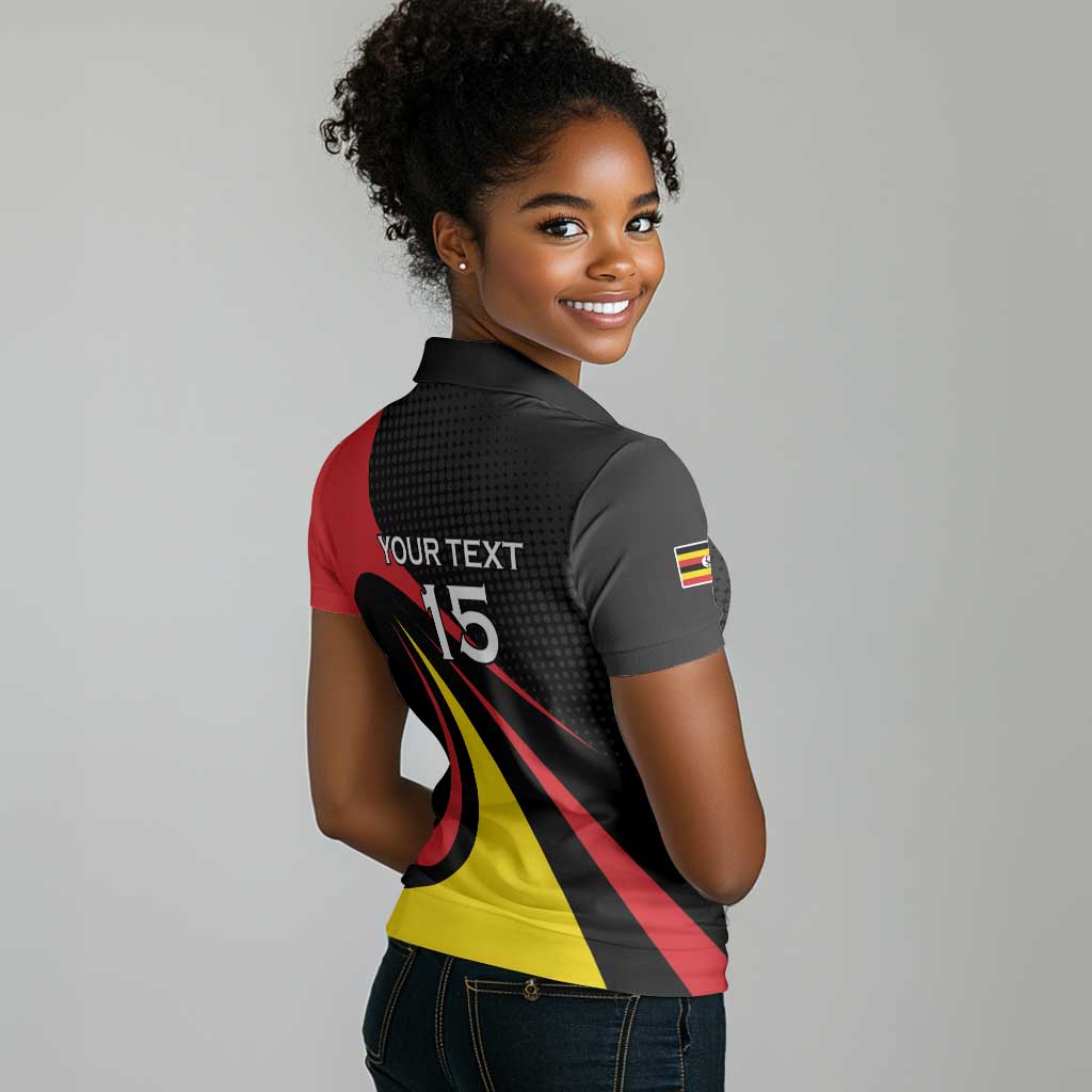 Jamhuri ya Uganda Rugby Custom Women Polo Shirt With Black Crowned Crane Mascot