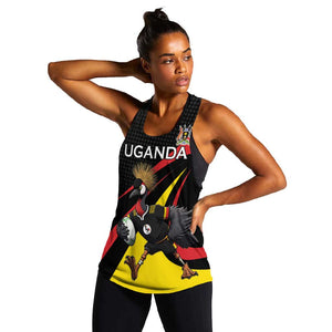 Jamhuri ya Uganda Rugby Custom Women Racerback Tank With Black Crowned Crane Mascot