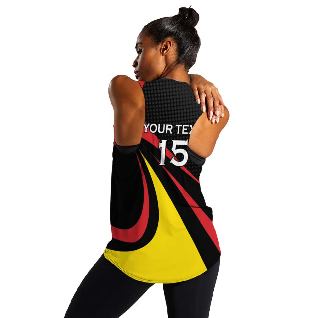 Jamhuri ya Uganda Rugby Custom Women Racerback Tank With Black Crowned Crane Mascot
