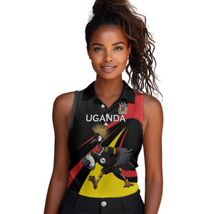 Jamhuri ya Uganda Rugby Custom Women Sleeveless Polo Shirt With Black Crowned Crane Mascot