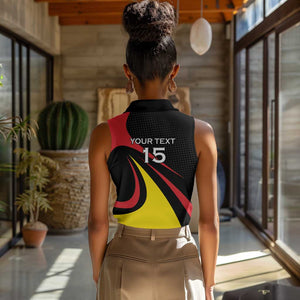 Jamhuri ya Uganda Rugby Custom Women Sleeveless Polo Shirt With Black Crowned Crane Mascot