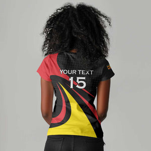 Jamhuri ya Uganda Rugby Custom Women V-Neck T-Shirt With Black Crowned Crane Mascot