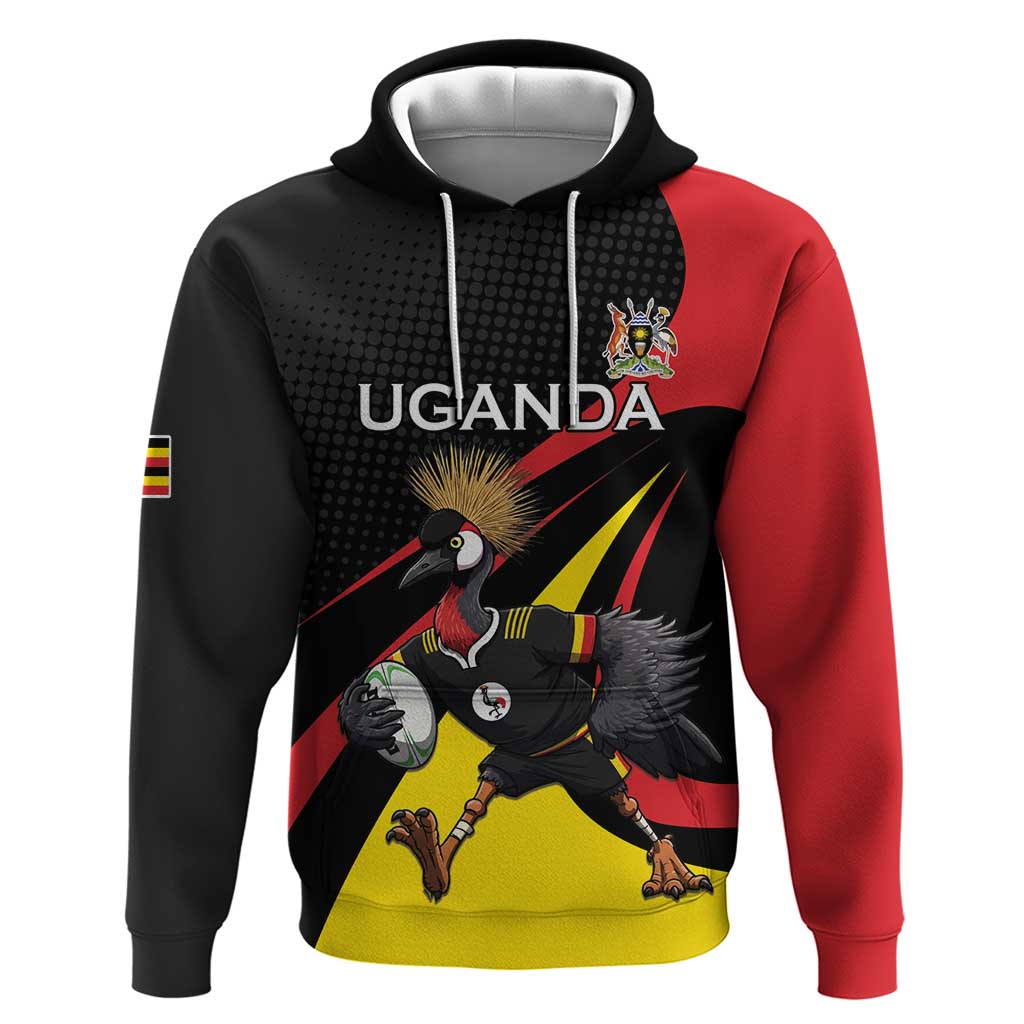Jamhuri ya Uganda Rugby Custom Zip Hoodie With Black Crowned Crane Mascot