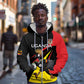 Jamhuri ya Uganda Rugby Custom Zip Hoodie With Black Crowned Crane Mascot