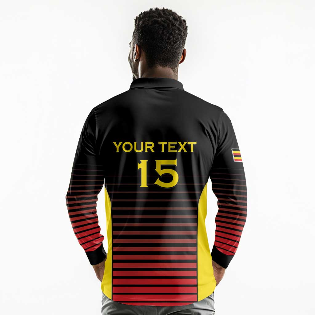Jamhuri ya Uganda Rugby Custom Long Sleeve Polo Shirt Go Champions Cranes