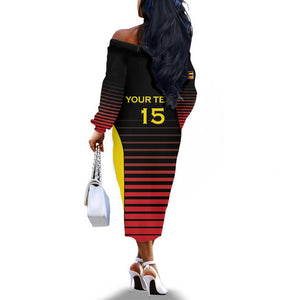 Jamhuri ya Uganda Rugby Custom Off The Shoulder Long Sleeve Dress Go Champions Cranes