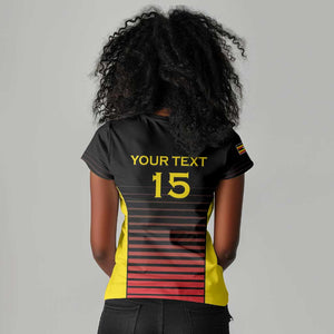 Jamhuri ya Uganda Rugby Custom Women V-Neck T-Shirt Go Champions Cranes