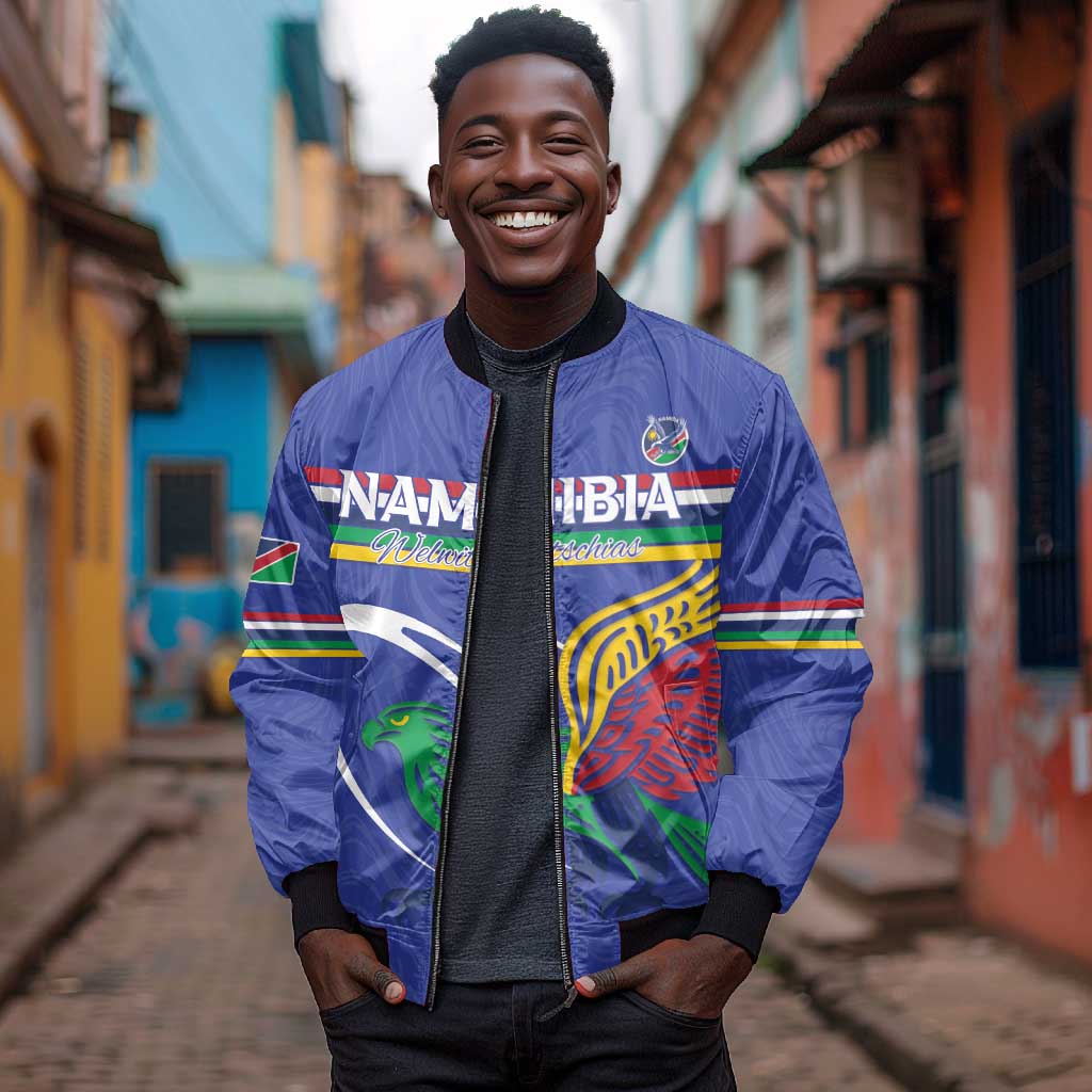 Namibia Rugby Custom Bomber Jacket African Fish Eagle - Flag Colors