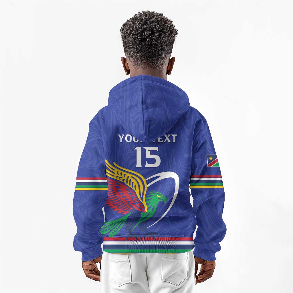 Namibia Rugby Custom Kid Hoodie African Fish Eagle - Flag Colors