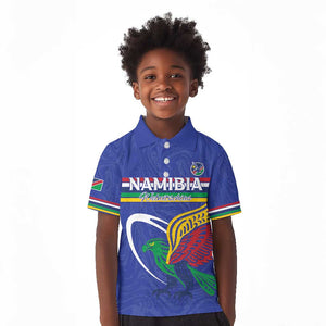 Namibia Rugby Custom Kid Polo Shirt African Fish Eagle - Flag Colors