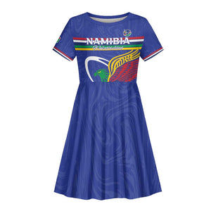 Namibia Rugby Custom Kid Short Sleeve Dress African Fish Eagle - Flag Colors