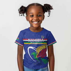 Namibia Rugby Custom Kid T shirt African Fish Eagle - Flag Colors