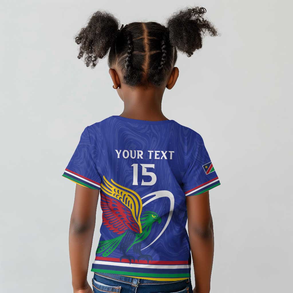 Namibia Rugby Custom Kid T shirt African Fish Eagle - Flag Colors