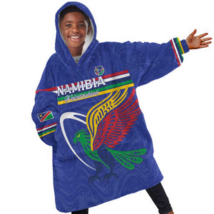 Namibia Rugby Custom Kid Wearable Blanket Hoodie African Fish Eagle - Flag Colors