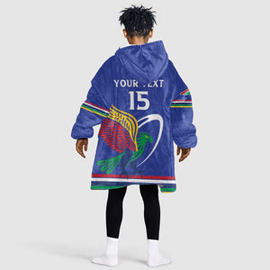 Namibia Rugby Custom Kid Wearable Blanket Hoodie African Fish Eagle - Flag Colors