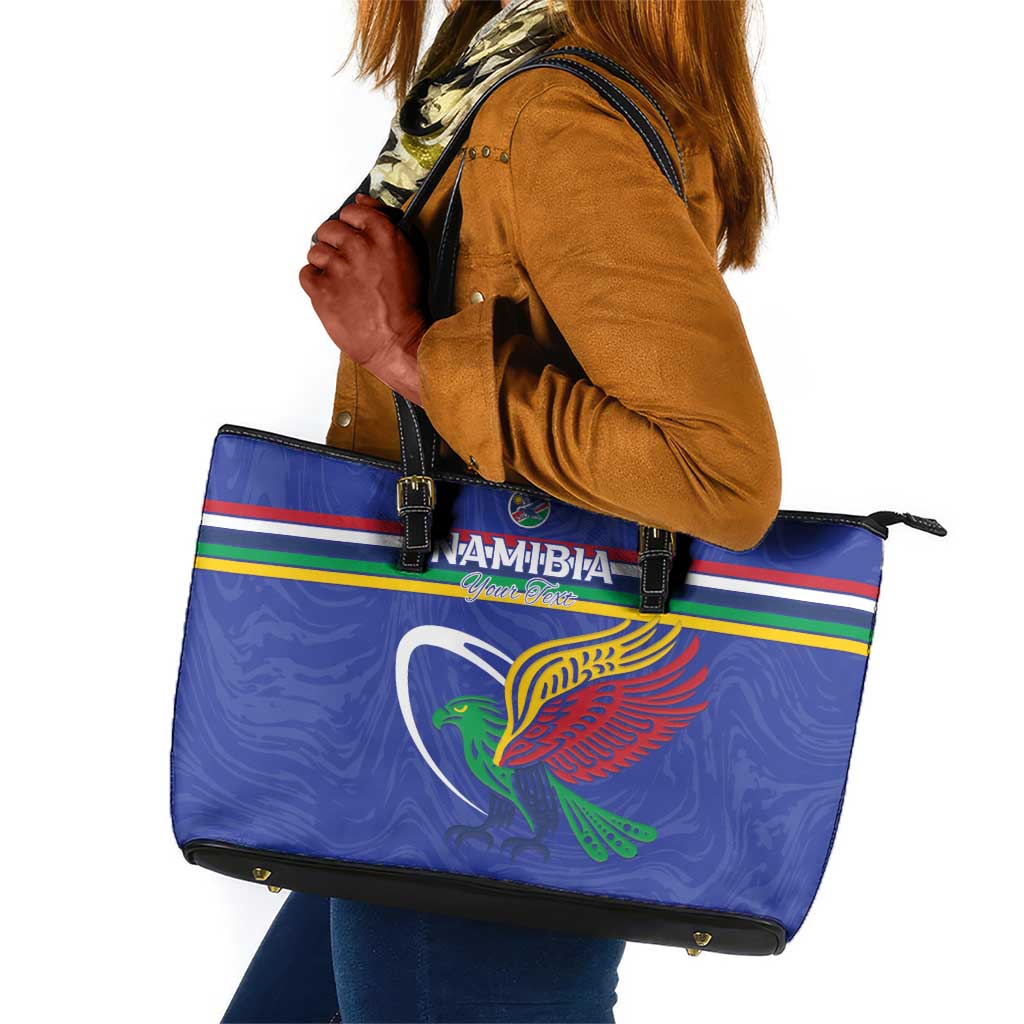 Namibia Rugby Custom Leather Tote Bag African Fish Eagle - Flag Colors