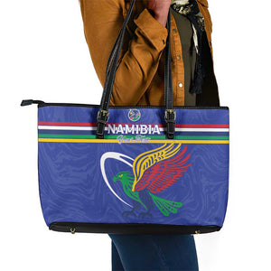 Namibia Rugby Custom Leather Tote Bag African Fish Eagle - Flag Colors