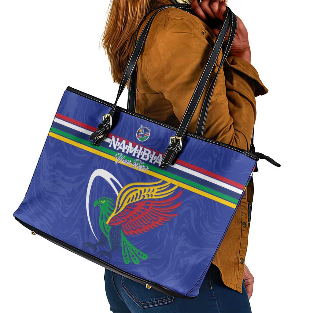 Namibia Rugby Custom Leather Tote Bag African Fish Eagle - Flag Colors